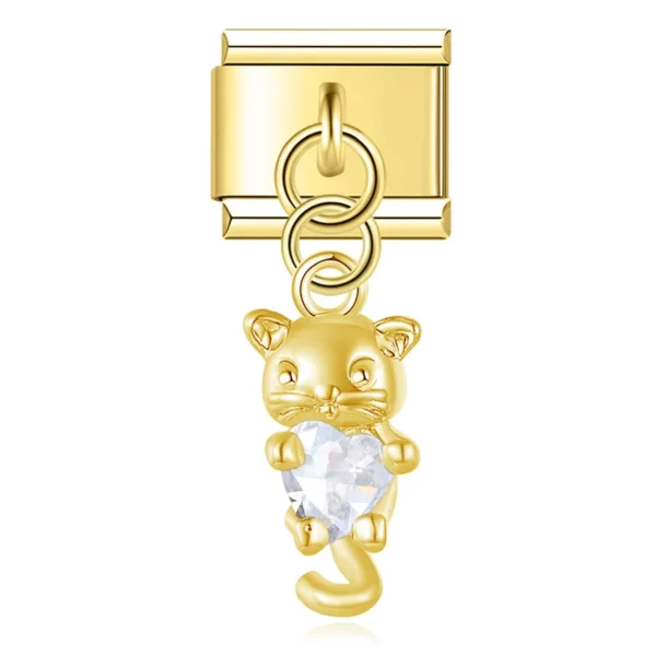 Charm Crystal Heart Cat van Italian Bracelet