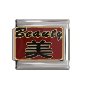 Charm van het woord beauty en het Chinese teken hiervoor voor in je Italian Bracelet