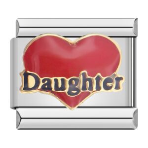 Charm van een hart met daughter erin voor in je Italian Bracelet