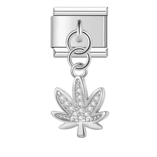 Charm Crystal Encrusted Leaf Silver van Italian Bracelet