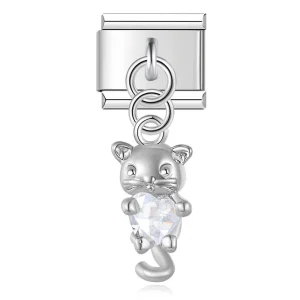 Charm Crystal Heart Cat Silver van Italian Bracelet