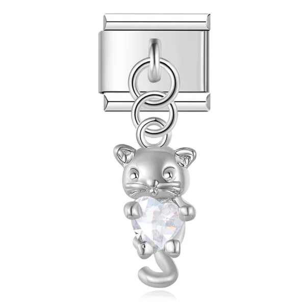 Charm Crystal Heart Cat Silver van Italian Bracelet
