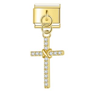 Charm Crystal Encrusted Cross Gold by Italian Bracelet