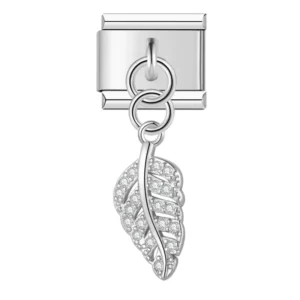 Charm Crystal Encrusted Silver Leaf van Italian Bracelet