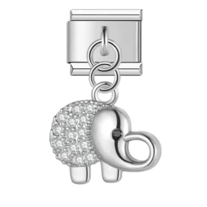 Charm Diamond Encrusted Silver Elephant by Italian Bracelet