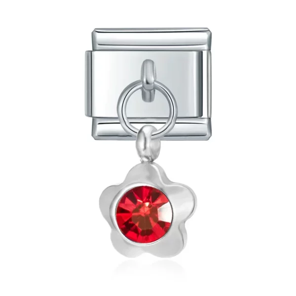 Charm Rote Kristallblume von Italian Bracelet