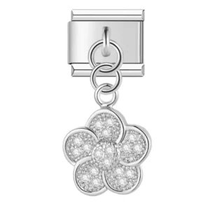 Charm Crystal Encrusted Silver Flower van Italian Bracelet