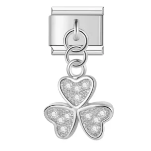 Charm Crystal Encrusted Silver Clover van Italian Bracelet