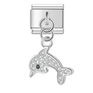 Charm Crystal Encrusted Silver Dolphin van Italian Bracelet