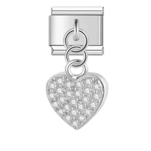 Charm Crystal covered silver heart from Italian Bracelet