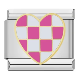 Charm Pink Checkered Heart van Italian Bracelet