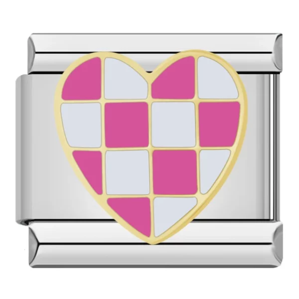 Charm Pink Checkered Heart from Italian Bracelet