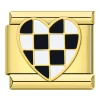 Charm: Black Checkered Heart Gold by Italian Bracelet