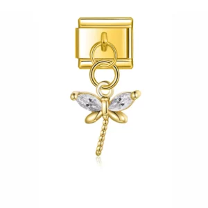 Charm Crystal Encrusted Dragonfly Gold van Italian Bracelet