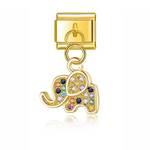 Charm Crystal Encrusted Elephant Gold by Italian Bracelet