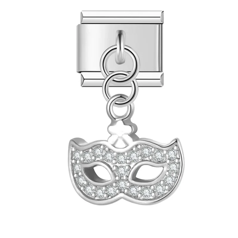 Charm Kristall verkrustete Maske silber von Italian Bracelet