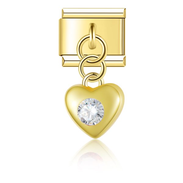 Charm Wit kristal gouden hart van Italian Bracelet