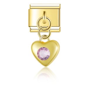 Charm Purple crystal gold heart from Italian Bracelet