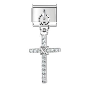Charm Crystal Encrusted kruis zilver van Italian Bracelet