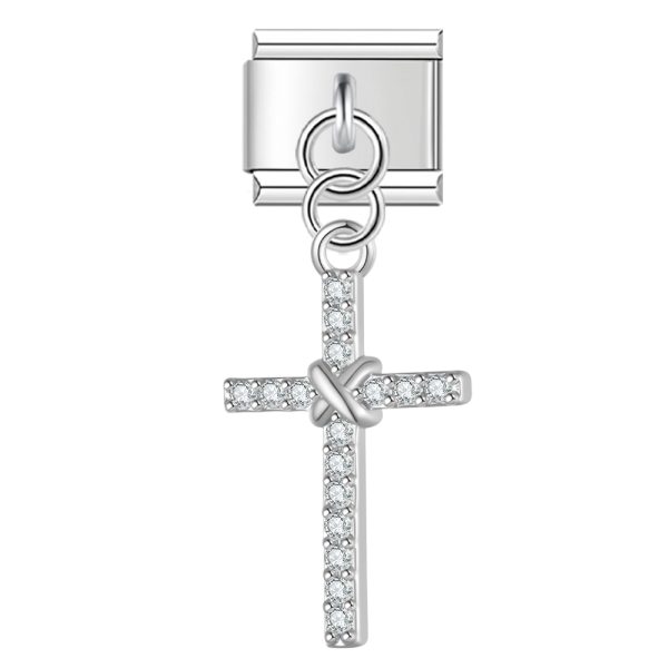 Charm Crystal Encrusted kruis zilver van Italian Bracelet