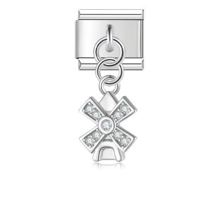 Charm Crystal-Encrusted Windmill Silver Bracelet from Italian Bracelet