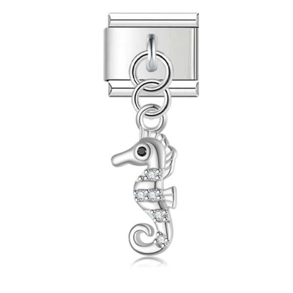 Charm Crystal Encrusted Seahorse zilver van Italian Bracelet
